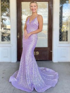 Silhouette:?Mermaid Waist: Natural Sleeve Length:?Sleeveless Fabric:?Sequins Shown Color:?Lilac Built-In Bra: Yes Formal Dresses Lavender, Lilac Prom Dress, Purple Dresses Formal, Mermaid Purple, Lilac Prom Dresses, Prom Dresses Mermaid, Long Formal Gowns, Dresses Mermaid, Long Prom Dresses