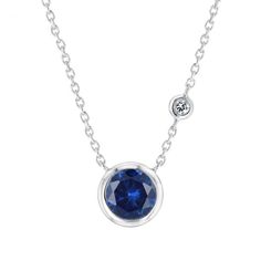 Bezel Set Created Blue Sapphire and Created White Sapphire Sterling Silver Necklace | REEDS Jewelers White Sapphire Necklace, Necklace Ideas, Blue Sapphire Diamond, Sapphire Pendant, Wedding Jewellery Necklace, Sapphire Necklace, Bezel Diamond, Blue Gemstones, White Sapphire