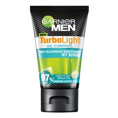 GARNIER MEN TURBOLIGHT OIL CONTROL ANTI-BLACKHEADS BRIGHTENING ICY SCRUB 150 mlGarnier Men creates Turbo Light Oil Control Scrub, the first blackheads reduction brightening scrub for men. Enriched with brightening lemon extract, it helps remove dead cells. Its powerful formula containing mineral clay and pore-unclogging micro-beads removes excessive oil and visibly reduces blackheads for a perfectly cleansed and cool brightening result.Why you'll love it:Garnier Men Philosophy. Fuel your skin with natural energy.1) Nature based ingredients2) Fresh adapted formulae3) Fast results & proven efficacy4) Tested & approved by Asian men Skin Care Cleanser, Oil Control, Mens Skin Care, Cleanser And Toner, Men Care, Face Scrub, Beauty Box, Oil Control Products, Blackheads