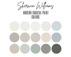 the modern coastal paint colors are shown in shades of gray, white and greys