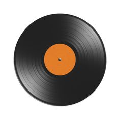 an orange and black record on a white background