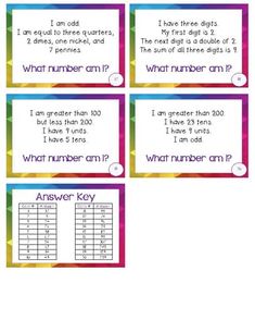 four task cards with the same number and two numbers on each one, which are different