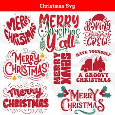 christmas svg bundle with merry lettering and santa's sleighs on it