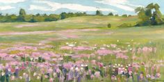 Picnic in Pink by Ron Simpkins on GIANT ART - green landscape Poster Horizontal Design, High Res Computer Wallpaper, Pink And Green Painting, Google Backgrounds, Horizontal Wall Art, Pink Art Print, Dots Wallpaper, Impressionist Landscape, Affordable Art Prints