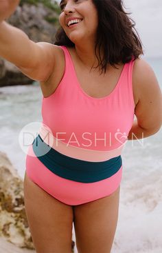 A fun and sporty swim top that is supportive and loves movement! This Exclusive Design includes our signature full bra support, a cut V-back, color blocking to minimize your figure and comfortable straps for a perfect fit! A comfortable and flattering fit with structured support designed for all body shapes! This Midkini supports up to a DDD bust! Product Fit + Details: Fully lined Color block ribbed Full bra support - AA-DD cup sizes Available in Junior's and Women's lengths Comfortable straps Pink Color Block Nylon Swimwear, Pink Color Block Swimwear For Sports, Pink Athleisure Swimwear For Beach Season, Sporty Color Block Beachwear, Color Block Stretch Swimwear For Workout, Stretch Color Block Swimwear For Workout, Sporty Color Block Tankini, Sporty Color Block Tankini For Sports, Athleisure Color Block Swimwear For Beach