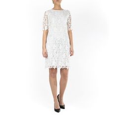 This women's lace cocktail dress from Nina Leonard is perfect for any special occasion. This women's lace cocktail dress from Nina Leonard is perfect for any special occasion. Scoopneck Elbow sleeves Scalloped hem Lace construction UnlinedFIT & SIZING 38 1/2-in. approximate length from shoulder to hem Sheath cut Back zipper closureFABRIC & CARE Polyester Machine wash - Delicate Imported Size: Small. Color: Natural. Gender: female. Age Group: adult. Pattern: Pattern. Spring White Lace Cocktail Dress, White Fitted Knee-length Lace Dress, White Knee-length Lace Cocktail Dress, White Knee-length Dress With Scalloped Lace, White Knee-length Midi Dress With Scalloped Lace, Cocktail Dress Style, Anniversary Dress, Dress Guide, Lace Dress With Sleeves