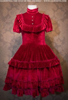 Gothic Lolita red velvet formal dress by Gloomth. Available in regular and plus sizes on our website. Gothic Formal Dress, Velvet Gothic Dress, Gothic Formal Dresses, Gothic Formal, Dracula's Brides, Gothic Fashion Victorian, Velvet Formal Dress, Victorian Bride, Tea Party Dress