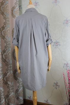 "【Fabric】 Cotton 【Color】 gray 【Size】 Shoulder width 42cm/ 16.4 sleeve length 60cm / 23.4\" Cuff circumference 24cm/ 9 Bust 108cm / 42\" Waist circumference 122cm/ 48 Length 90cm/ 35\" Washing & Care instructions: -Hand wash or gently machine washable do not tumble dry -Gentle wash cycle (40oC) -If you feel like ironing (although should not be necessary) , do it with steam or while the dress is still slightly wet -Do not bleach If you like this dress, perhaps you will also like other dresses Cotton Long Sleeve Shift Shirt Dress, Gray Long Sleeve Tops For Daywear, Long Sleeve Dresses With Roll-up Sleeves For Daywear, Gray Cotton Blouse For Fall, Relaxed Fit Long Sleeve Dress With Roll-up Sleeves, Gray Relaxed Fit Long Sleeve Shirt, Casual Long Sleeve Dress With Cuffed Sleeves, Long Sleeve Gray Shirt For Summer, Gray Long Sleeve Summer Shirt