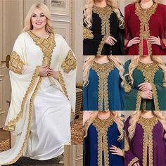 Find ideas๏ฟฝand inspiration for 2pcs Muslim Women Embroidery Moroccan Long Dress Kaftan Dubai Abaya Evening Gown, women clothing Gold Floral Dress, Gold Lace Dresses, Embroidered Robes, Dubai Abaya, Women Embroidery, Dress Kaftan, Muslim Dress, African Dresses For Women, Mid Length Dresses