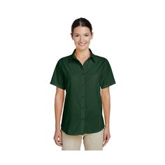 2.36 oz., 100% polyester with moisture-wicking & anti-microbial performance; Structured collar stand with integrated collar stays; Front and back darts for flattering feminine fit; Durable flat felled side and underarm seams; Size: M.  Color: Green.  Gender: female.  Age Group: adult. Twill Shirt, Button Down Collar, British Indian, Retail Packaging, Cotton Shorts, Cotton Twill, Ebay Store, 1 Year, Customer Support