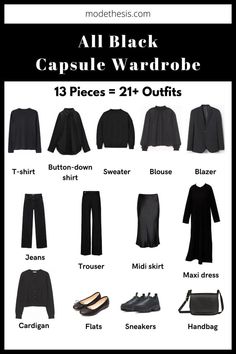 All black capsule wardrobe essentials, black capsule wardrobe, black wardrobe essentials, all black wardrobe essentials, all black staple pieces How To Build Your Wardrobe, Gothic Capsule Wardrobe, Goth Wardrobe Essentials, All Black Capsule Wardrobe, Goth Capsule Wardrobe, Corporate Capsule Wardrobe, Esthetic School, Small Capsule Wardrobe, All Black Wardrobe