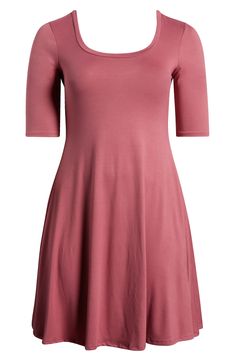 This easy-as-a-tee dress is cut with a scoop neckline from a comfy satiny jersey that adds an overall softness to the style. 41" length Slips on over head Scoop neck Elbow-length sleeves Unlined 92% polyester, 8% spandex Machine wash, tumble dry Imported Pink Stretch Dress With Crew Neck, Pink Stretch Crew Neck Dress, Spring Pink Scoop Neck Mini Dress, Casual Pink Scoop Neck Dress, Pink Stretch Scoop Neck Dress, Elbow Length Sleeve, Nordstrom Store, Tee Dress, Nordstrom Dresses