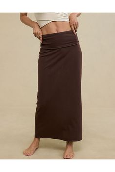 Buttery smooth & comfier-than-ever fabric/Flattering foldover waistband/Make it a set! Wear with the Chill Up Tank or Foldover Top for that set-yes feeling./Accessibility deets: adjustable foldover waistband designed with comfort in mind! Aerie Clothing, Brown Maxi Skirt, High Wasted Jeans, Boot Cut Leggings, Bra Dress, Women's Jeans, Modest Fashion, Vienna, Fashion Inspo Outfits