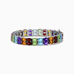 Effy 925 Mosaic Sterling Silver Multi Gemstone Bracelet Sterling Silver Multi-stone Bracelets, Sterling Silver Fine Jewelry Bracelets With Stones, Silver Gemstones With Jewels In Fine Jewelry Style, White Gold Multi-stone Round Bracelet, Multicolor Jubilee Bracelet Jewelry, Sterling Silver Gemstone Tennis Bracelet, Multicolor Jewels Sterling Silver Jewelry, Multicolor Jeweled Sterling Silver Jewelry, Sterling Silver Multi-stone Bracelet