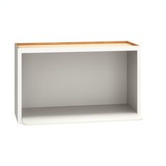 a white shelf with a wooden top