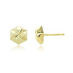 14K Gold Hexagon Shape Stud Earrings – Park and Luxe Modern Yellow Gold Octagon Earrings, Yellow Gold Octagon Earrings With Diamond Cut, Modern Octagon Yellow Gold Earrings, Gold Octagon Diamond Cut Earrings, Modern Gold Octagon Earrings, Minimalist Gold Octagon Earrings, Hexagon Shape, Gold Earrings, Everyday Wear