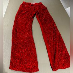 Nonchalant Label Red Sequin And Silk Pant Size S Brand New, No Tag Red Fitted Pants For Evening, Evening Fitted Red Pants, Glamorous Red Sequined Bottoms, Red Sequined Bottoms For Night Out, Glamorous Fitted Red Bottoms, Glamorous Red Pants For Night Out, Fitted Red Bottoms For Festive Occasions, Fitted Red Bottoms For Holiday, Red Fitted Pants For Party