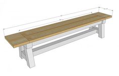 a bench with measurements for the top and bottom part of it, on a white background