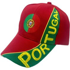 Portugal Portuguese National Flag Sports Hat Hat has the Portuguese Flag Embroidered on the front and Portugal on the side, also has Portugal embroidered on the back strap Hat has Velcro Starp for easy adjustment to the perfect fit Baseball Cap With Embroidered Logo For Sports Events, Snapback Sports Hat With Embroidery, Embroidered Snapback Hats For Sports, Adjustable Baseball Cap With Embroidered Logo For Sports, Embroidered Snapback Sports Hat, Red Embroidered Baseball Cap, Portuguese Flag, Dog Belt, Unusual Hats