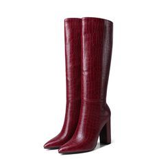 • Upper Material: Microfiber • Boot height: knee length • Heel type: square heel • Lining material: short plush • Toe shape: pointed toe • Winter season • Outsole Material: Rubber • Heel Height: Super High (8cm up) • Platform Height: 0-3cm • Fit: Fits true to size, take your normal size • Import Product Burgundy Knee High Boots, Boots Knee Length, Red Heel Boots, High Heel Knee High Boots, Red Knee High Boots, Maroon Boots, Red Leather Boots, Heel Knee High Boots, Crocs Boots