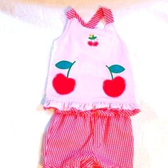 Adorable 2-Piece Set. New, Never Worn, B.T. Kids Ruffled Shorts And Matching Top With Ruffles And Crisscross Back. Cherries On The Front. Two Larger Cherries Are Actually Little Pockets On The Front. 100% Cotton. Cute As A Button! Ruffled Shorts, Top With Ruffles, Cute As A Button, Ruffle Shorts, Matching Top, Baby Sets, Matching Sets, Short Tops, 2 Piece