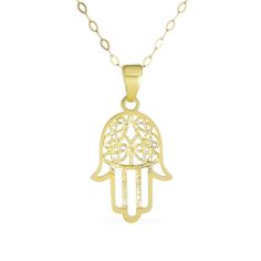 Hamsa hand jewelry is worn to ward off evil, bring good luck, and protect loved ones. These gold necklace feature an intricate 14K yellow white gold Hamsa hand design with filigree nestled inside. Buy this unique charm for good luck or just for fun. 14k Gold Spiritual Necklace For Good Luck, Traditional Yellow Gold Good Luck Necklace, 14k Gold Engraved Necklace For Good Luck, Good Luck Engraved 14k Gold Necklace, Spiritual Gold Plated Necklaces With Intricate Design, Spiritual Gold Plated Necklace With Intricate Design, Spiritual Gold-plated Necklaces With Intricate Design, Traditional Gold Necklaces With Charms, 14k Gold Spiritual Charm Necklace For Good Luck