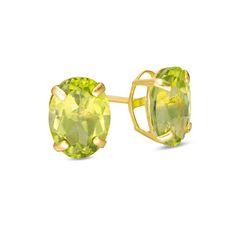 Always a welcomed gift, these tasteful gemstone stud earrings are a sweet surprise on her August birthday. Crafted in 10K gold, each petite earring features a dazzling 8.0 x 6.0mm oval-shaped spring-green peridot solitaire. Buffed to a brilliant luster, these post earrings secure comfortably with friction backs. Zales Zales, Petite Earrings, August Birthday, Peridot Stone, Solitaire Studs, Gemstone Stud Earrings, Green Peridot, Gemstone Studs, Yellow Diamond