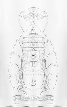 a drawing of the head of buddha in black and white