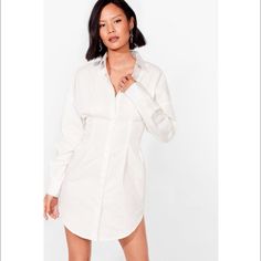 White Mini Shirt Dress With A Corset Silhouette At The Torso. This Has A V-Neckline Opening From The Button-Down Closure. Brand: Nasty Gal Size: 2 Measurements: Length - 33” Chest - 14.5” Sleeve - 19.5” Content + Care: - 100% Cotton - Machine Wash Cold Condition: - New With Tag White Polo Dress, Corset Design, Shirt Mini Dress, Polo Shirt Dress, White Corset, Little White Dresses, Mini Shirt Dress, Polo Dress, Trending Dresses