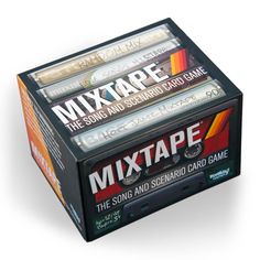 the box contains four different types of music tape and two separate card game pieces,