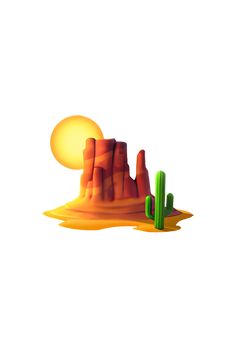 an image of desert scene with cactus and sun