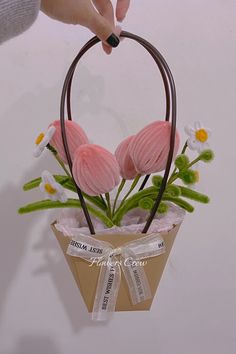 Tulip and daisy flower basket for her Timeless Bouquet, Piping Flowers, Handmade Pipe