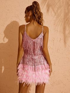 Austyn Tassel Feather Mini Dress In Pink – Mew Mews Fashion Party Mini Dress With Fringe, Flirty Fringe Mini Dress For Party, Club Mini Dress With Fringe For Party Season, Party Season Fringe Mini Dress, Pink Mini Dress For Costume Party, Glamorous Summer Dresses With Tassels, Party Fringe Mini Flapper Dress, Fringe Mini Flapper Dress For Parties, Summer Fringe Prom Dress