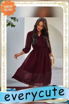 Spring New Chiffon Dress Women Casual Solid Color V Neck Three Quarter Sleeve High Waist Dress for Women Summer Dress Long Sleeve Chiffon Dress For Casual Wear, Long Sleeve Chiffon Dress For Casual Occasions, Long Sleeve Chiffon Midi Dress For Casual Wear, Elegant Fall Chiffon Dress, Flowy Chiffon Dress For Fall, Flowy Knee-length Chiffon Dress For Fall, Flowy Midi-length Chiffon Dress For Fall, Women Summer Dress, High Waist Dress