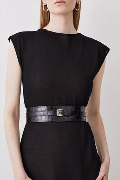 Tactile Simplicity Defines This Belt, Boasting A Textured Mock Croc Effect That Adds Composed Depth To The Adjustable Leather Length. Creating A Wrap Silhouette With A Streamlined Buckle, Layer This Piece Over Sharp Shirting For A Proportional, Polished Result.Embossed Mock Crocwrap Silhouettebuckled Closure Belt Collection, Statement Belt, Slimmer Belt, Belt Black, Leather Buckle, Karen Millen, Leather Belts, Fashion Face, Night Outfits