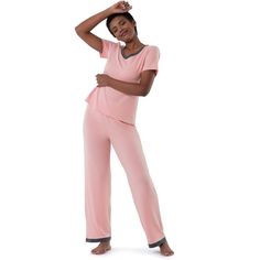 This Fruit of the Loom Women's Sleep Set is your ticket to ultimate comfort. Made from soft, lightweight rayon blend fabric, this V-neck short sleeve shirt and pant set ensures a tranquil slumber. The relaxed fit and added stretch keep you comfy day or night. Stay cool with breathable sleepwear featuring moisture-wicking technology. Tag-free for ease and comfort. Pajama Short, Pajama Pant, Sleep Set, Elastic Waist Pants, Pajama Shorts, Pant Set, Shirt And Pants, Pair Of Pants, Waist Pants