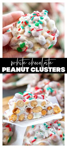 collage image of white chocolate peanut clusters