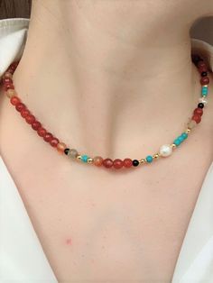 ★ Natural Stone (Agate) ★ Adjustable bead Chain (16-17 inches) ★ 6 mm Agate Bead ★ 22K Gold Plated Closure Orange Beaded Necklaces With Natural Stones For Gift, Orange Gemstone Beaded Necklace Gift, Agate Stone Necklace, Women Healing, Aesthetic Necklace, Trendy Chokers, Necklace Aesthetic, Natural Stone Necklace, Indie Jewelry