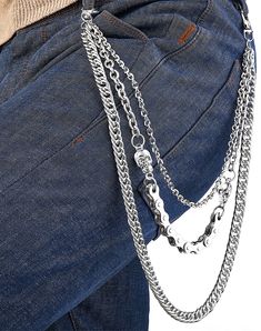 PRICES MAY VARY. Unique Design: This skull chain consists of three chains. Thin chain: 38 cm/14.96 inch. Biker skull chain: 46 cm/18.11 inch. Thick chain: 60 cm/23.62 inch. You can get a customized length of your jeans or wallet chains by decreasing one or two layers chain. Material: The metal chain for jeans or pants is made of alloy, Not easy to scratch or damage, Make sure that hip hop jeans chains will not drop during dancing or running. Can bring you a comfortable wearing experience. Custom Chain Pants Outfit, Jeans With Chains On The Side, Chains For Jeans, Chains For Pants, Chain For Jeans, Jeans Chains, Chain For Pants, Jean Chains, Harajuku Accessories