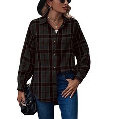 F00144250-603 Plaid Coat Women, Boyfriend Plaid Shirt, Plaid Long Sleeve Shirt, Saint John, Plaid Coat, Long Sleeve Plaid Shirt, Plaid Fashion, Winter Casual, Black Plaid