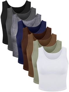 PRICES MAY VARY. Comfortable Fabric: these sleeveless tank tops are made of fabric and spandex, comfortable to wear, soft to feel and long lasting abrasion resistance; In addition, the elasticity of the fabric makes it lightweight and comfortable to wear without feeling constricted Basic Design: our women's crop tanks are short, round neck and sleeveless, slimming and medium thick to give you a slimmer look, bringing more freedom when exercising and feel less constricted Package Contents: the pa Country Crop Tops, Womens Undershirts, Baddie Tops, Tank Top And Sweatpants, Thick Tank Top, Fitted Clothes, Women Workout Clothes, Tank Top Bra, Crop Tanks