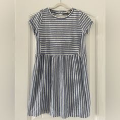 Blue And White Striped Loft Dress. Brand New With Tags. Casual Striped Short Sleeve Midi Dress, Blue Casual Mini Dress With Short Sleeves, Casual Short Sleeve Daytime Dresses, Casual Short Sleeve Dresses For Daytime, Light Blue Casual Short Sleeve Dress, Casual Daytime Dress With Short Sleeves, Casual Daytime Dresses With Short Sleeves, Blue Cotton Mini Dress With Short Sleeves, Casual Striped Cotton Midi Dress