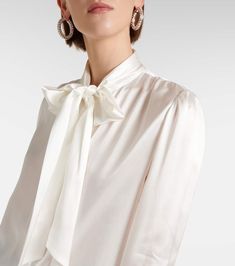 Find ALESSANDRA RICH Bow-detail Silk Satin Blouse on Editorialist. Material: 100% silk. Care instructions: dry clean. Made in Italy. Designer color name: White. Luxury Silk Top For Evening, Luxury Silk Evening Top, Luxury White Top For Evening, Classic Silk Top For Evening, Classic Silk Tops For Evening, Classic Silk Evening Tops, Silk White Top For Evening, White Silk Top For Evening, Classic Silk Blouse For Formal Occasion