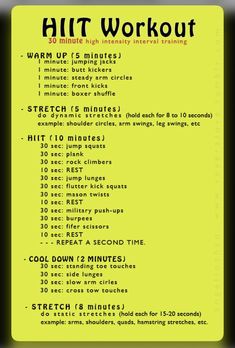 a yellow poster with the words hit workout on it