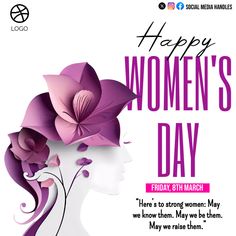 a woman's day poster with flowers on her head and the words happy women's day