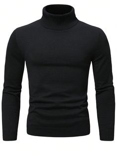 Men Solid Turtleneck Jumper Black Casual  Long Sleeve Fabric Plain Pullovers High Stretch  Men Clothing, size features are:Bust: ,Length: ,Sleeve Length: Sweater Turtleneck Outfit, Turtleneck Outfit Men, Fashion Knitwear, Black Turtle Neck, Mens Turtleneck, Turtle Neck Jumper, Men's Sweater, High Neck Sweater, Knitwear Fashion