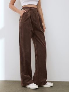 Details Composition: 100% Polyester Design: Plain Style: Casual, Basic Thickness: Regular Sheer: No Material: Corduroy Pant type: Wide Leg Occasion: Business Pattern: Plain Size & Fit Pants Length: Long Pants Stretch: Non-stretch Fit Type: Shift Size Length Hips Inseam Waist 2XS 103 92 72 62 XS 104 96 72.5 66 S 105 100 73 70 M 106 104 73.5 74 L 107.5 110 74.5 80 XL 109 116 75.5 86 2XL 110.5 122 76.5 92 2XS 40.6 36.2 28.3 24.4 XS 40.9 37.8 28.5 26 S 41.3 39.4 28.7 27.6 M 41.7 40.9 28.9 29.1 L 42. Non-stretch Corduroy Pants, Solid Non-stretch Corduroy Pants, Non-stretch Trendy Corduroy Bottoms, Trendy Non-stretch Corduroy Bottoms, Trendy Solid Color Corduroy Bottoms, Casual Corduroy Wide Leg Pants For Work, Baggy Corduroy Pants For Workwear, Casual Corduroy Wide Leg Work Pants, Non-stretch Wide Leg Corduroy Pants