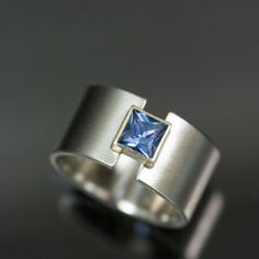 Square Montana Sapphire Lunar Eclipse Alt Engagement Ring - LOLiDE Sapphire Rings, Blue Sapphire Ring, Stacking Bands, Lunar Eclipse, Diy Wire Jewelry, Montana Sapphire, Men's Jewelry Rings, Large Ring, Blue Sapphire Rings