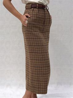 Casual Basic Daily Vintage British Half Long Skirt Brown Long Skirt Bottoms For Winter, Brown Long Skirt For Winter, Brown Wide Leg Winter Skirt, Fall Full Length Lined Skirt, Casual Midi Skirt For Winter, Chic Long Skirt Bottoms For Winter, Non-stretch Winter Midi Skirt, Casual Pencil Skirt For Fall, Casual Full-length Skirt For Workwear