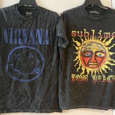 2 Brand New Acid Wash Shirts Size Medium Never Worn Bright Graphic Tees, Acid Wash T Shirt, Thrift Board, Urban Outfitters Shirts, Acid Wash Shirt, Acid Wash, Nirvana, Urban Outfitters, Stuff To Buy